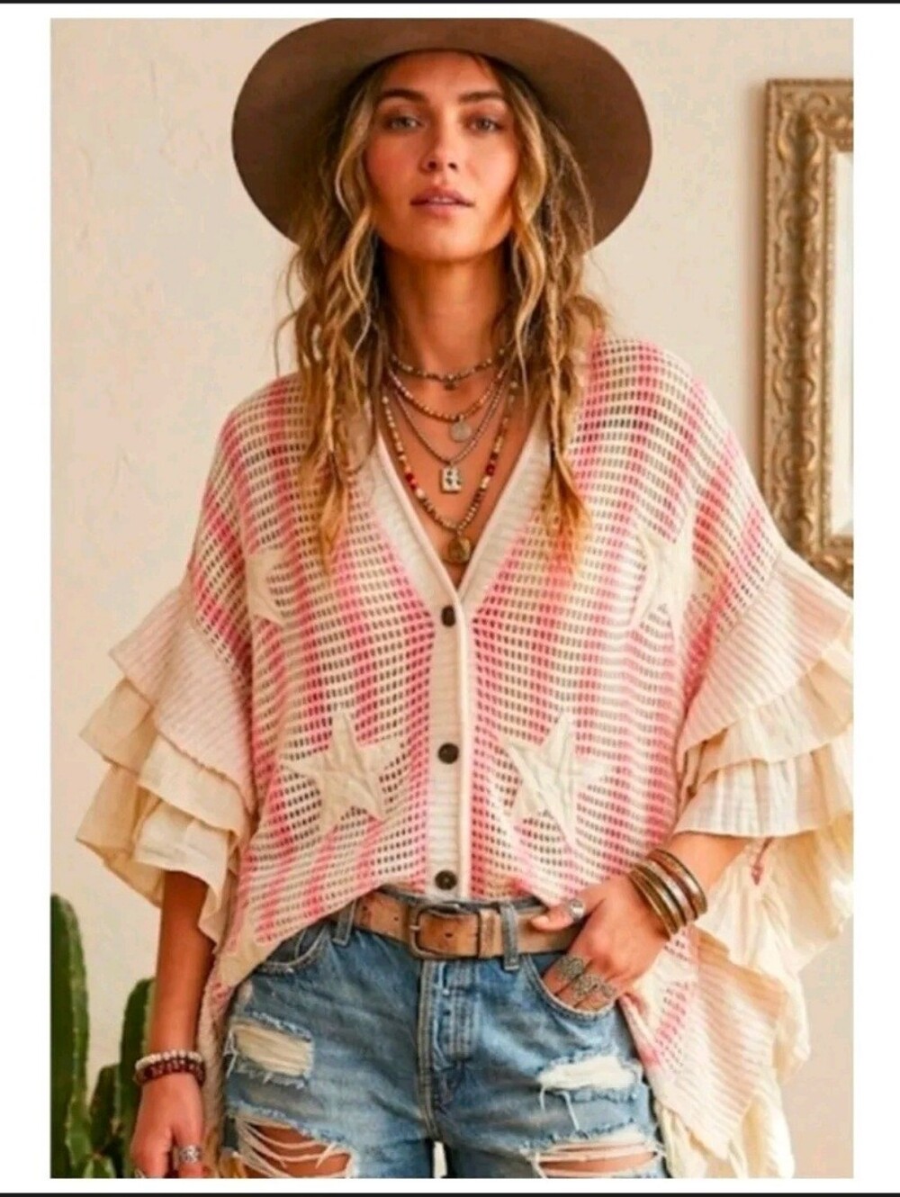 MELLO NWOT STAR SWEATER/PONCHO SIZE LARGE